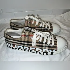★関税込み★ Burberry Beige Cotton Sneakers BURBERRY Beige New Salmond House Check Cotton and Leather